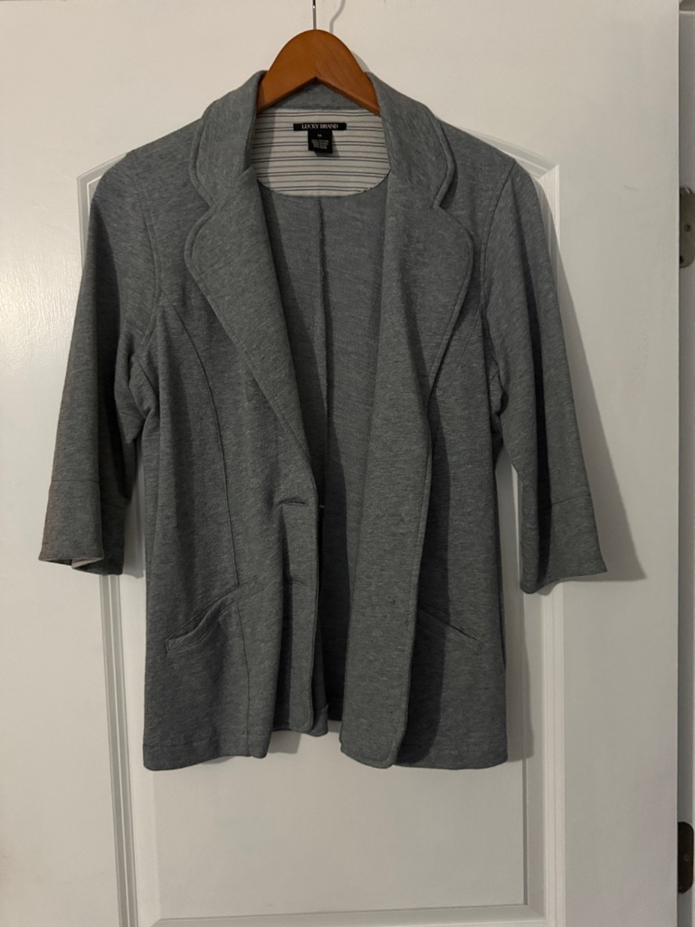 Lucky Brand Gray Open-Front Knit Blazer